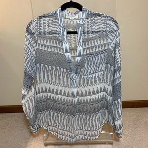 Carapace Sheer Tribal Pattern V-Neck Blouse